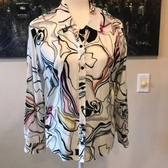 Liverpool Los Angeles Woven Top Size Small Button Front Long Sleeves - Picture 1 of 6